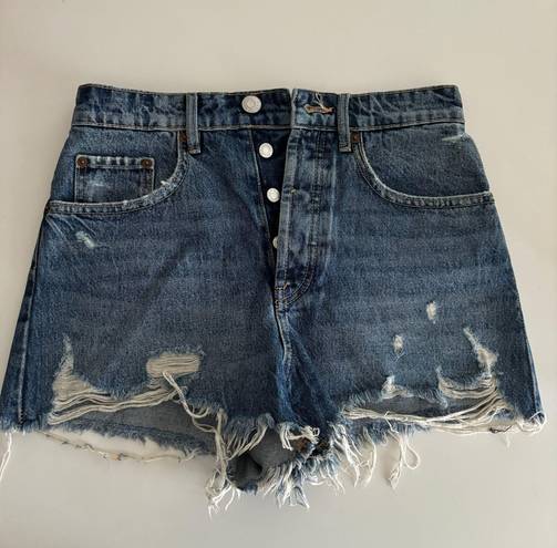 ZARA women's Hi Rise Button Fly Cutoff Fray Hem Festival Jean Shorts