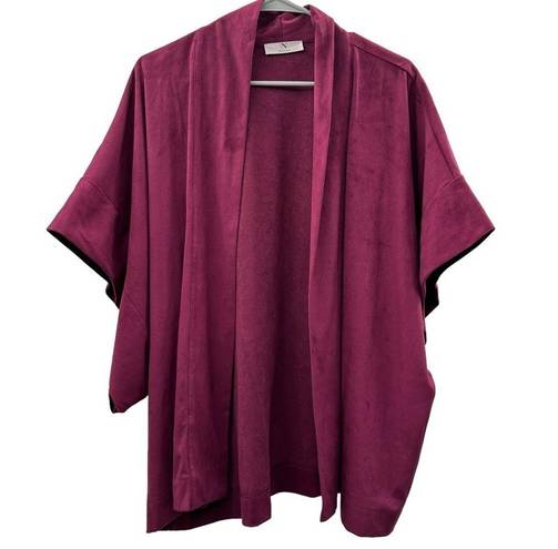 Natori  Faux Suede Burgundy Cropped Kimono Half Sleeve Topper Size L