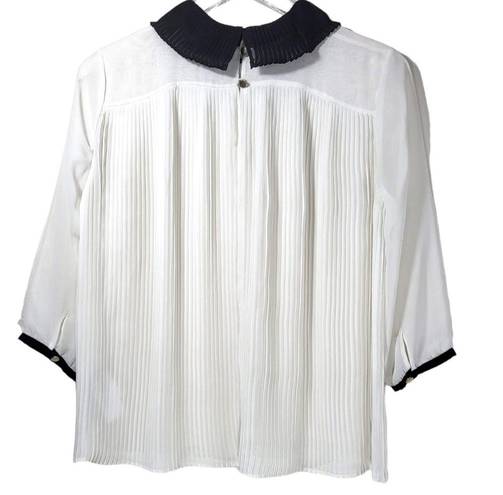 Ted Baker  Jenya Pleated Peter Pan Collar 3/4 Sleeve Blouse in White/Black