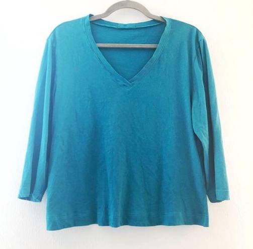 CP Shades  Tee Teal Blue V Neck 3/4 Sleeves Top Sz M/L (See Measurements) EUC