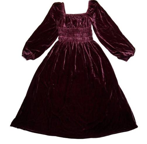 Hill House NWT  The Jasmine Nap in Burgundy Velvet Smocked Midi Dress XS