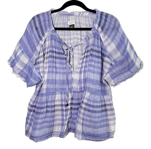 Pilcro and the Letterpress Anthropologie  Purple Plaid Peasant Top