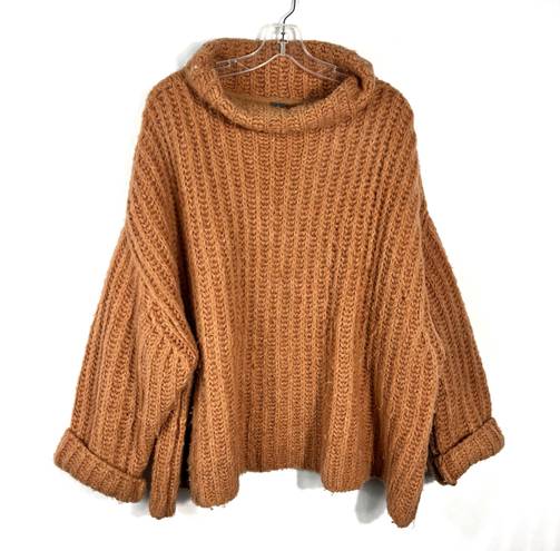 Free People Fluffy Fox Chunky Knit Light Orange Cowl Neck Sweater Wool Alpaca L