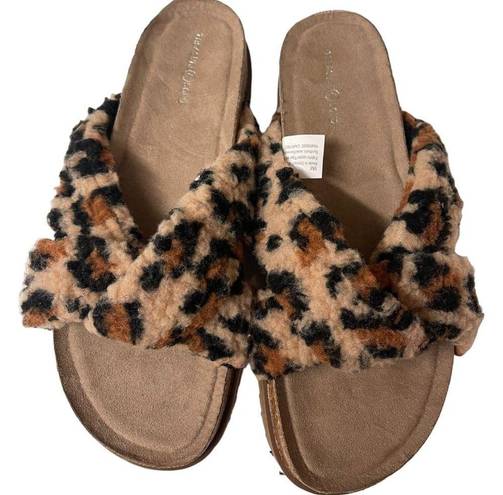 Treasure & Bond Davina Faux Shearling  Leopard Print Slip On Slide Shoe Size 8m