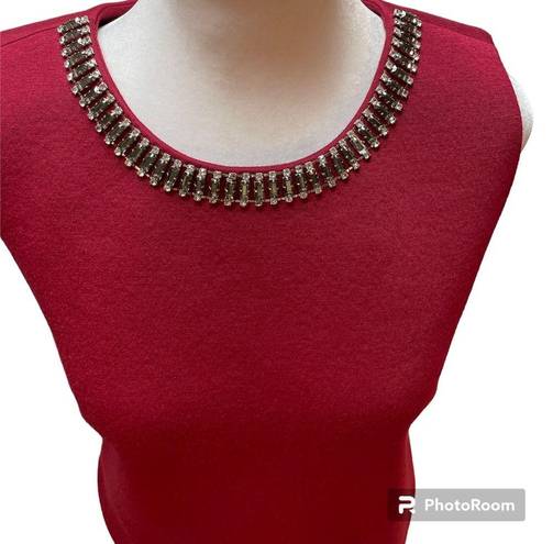 Cynthia Rowley Red with Diamond Gem Rimmed Round Neck Sleeveless Zip Back Top S