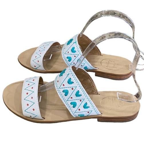 Jack Rogers Two band slide Leather  Adair Sandals shoes white print Size 7