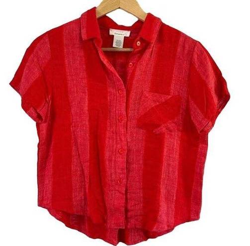 Urban Romantics  Linen Blend Size Small Cropped Button Up Red Boxy Front Pocket