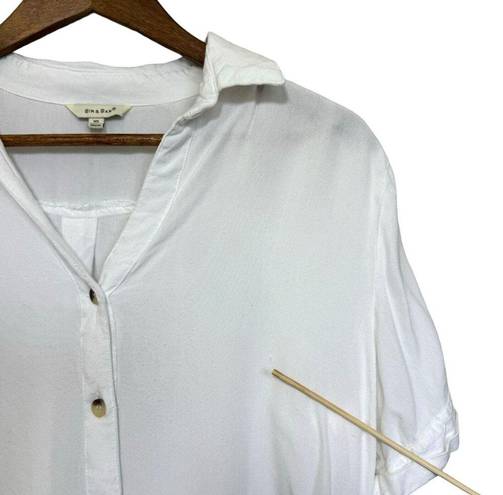 Sim & Sam  Cropped Button Up Blouse Womens XL White Rayon Minimalist Neutral Boho