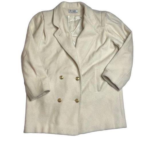 70s Vintage Ivory Wool Forecaster Coat military naval style double breasted Med