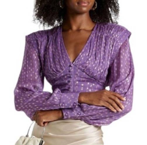 Rococo  Sand Button-Embellished Metallic Georgette Blouse in Purple/Gold