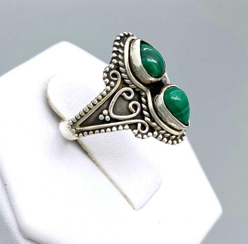 Sterling Silver Vintage Style Genuine Malachite Ring - Sz 6