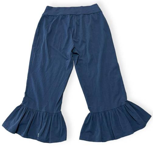 Matilda Jane Big Ruffle Pants Size Large Blue Cropped Pull On Cotton Blend NEW