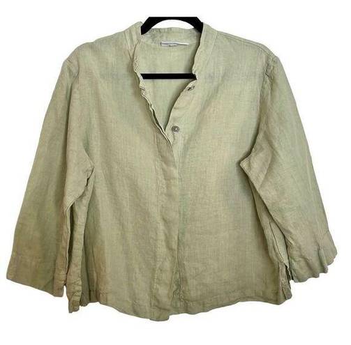 Bryn Walker  100% linen green button front blouse size large