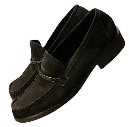 DKNY Vtg 90s  Black Suede Leather Moc Toe Buckle Loafers Sz 8M