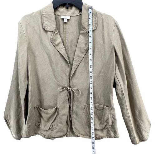 J.Jill  Blazer Jacket Womens Size XS Tan Linen Blend Tie Front Blazer Lagenlook