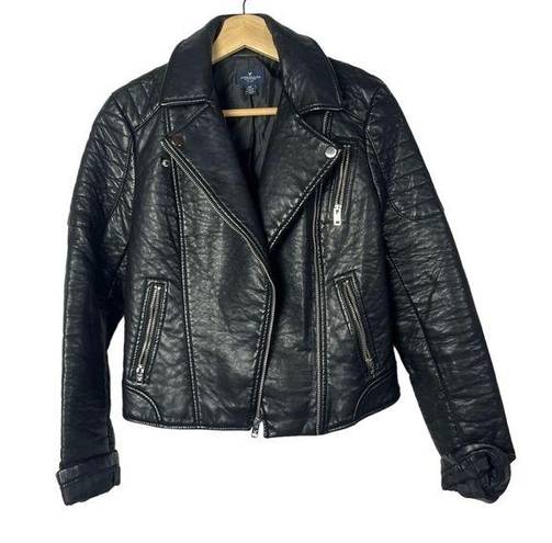 American Eagle  AEO Black Faux Vegan Leather Moto Jacket S