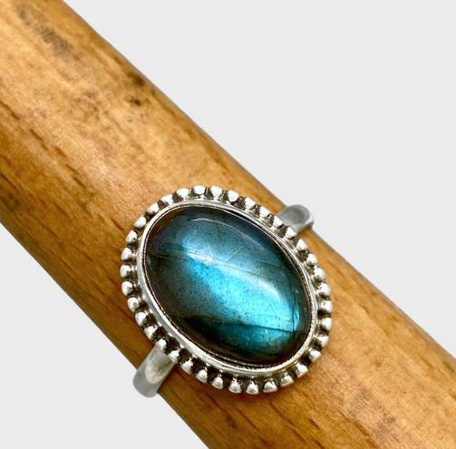 Sterling Silver Handmade Genuine Labradorite Ring - Sz 8.5