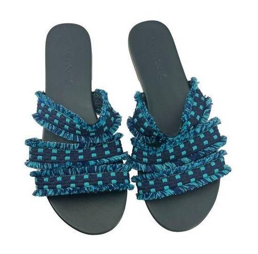 Rothy's Rothy’s Teal Blue Fringe Triple Band Sandals 8.5