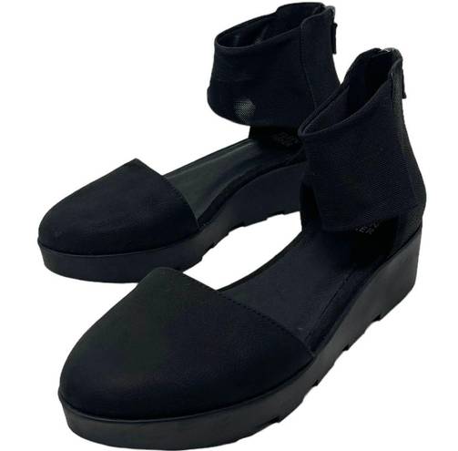 Eileen Fisher Mesh Ankle Nubuck Wedge Women’s Size 6 1/2 Black Shoes Zipper Back