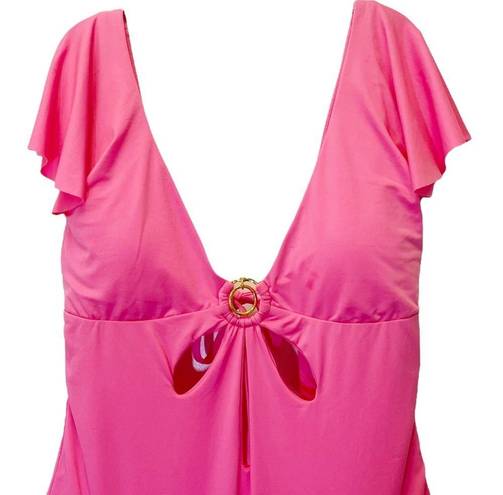 Trina Turk NWT  Monaco Solids Flutter One Piece Swimsuit Geranium Pink Size 6 NEW