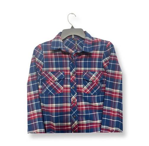 Kuhl Womens Button Up Shirt Blue Red Plaid Long Sleeve Cuff Collar Pocket XS