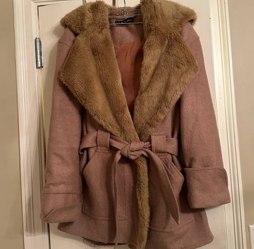 For Love & Lemons  Faux Fur Camel Wool Blend Ella Coat