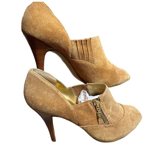 Guess Davynn Camel Ankle Booties  Leather/Suede Peep Toe Heel  size 8.5M