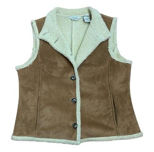 L.L.Bean  women's large vest faux suede and Sherpa lined gorp tan camel