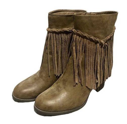 sbicca  womens Brown Leather With Fringe Ankle High Boots, Booties, Size 8.5