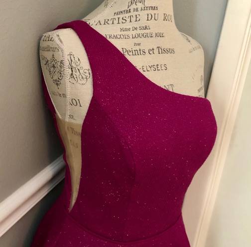 Jovani NEW  SZ 8 FUCHSIA SHIMMER ONE SHOULDER FORMAL COCKTAIL DRESS WITH POCKETS