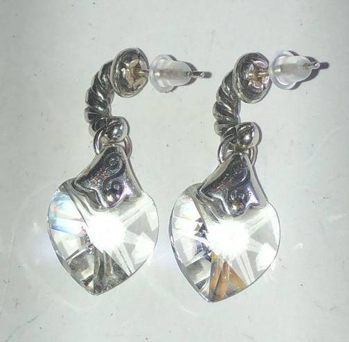 Brighton  Vintage Silver Tone Clear CZ Heart Boho Pierced Earrings