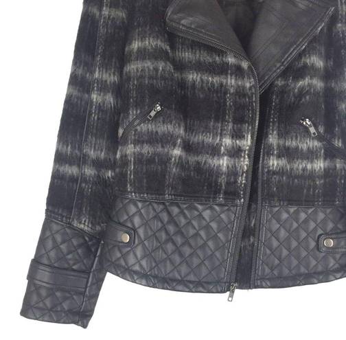 Ruff Hewn  Wool Blend Quilted Moto Jacket Check Plaid Black Size S