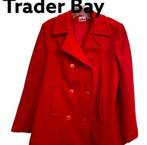 Trader Bay Vintage Red Wool Pea Coat sz 8