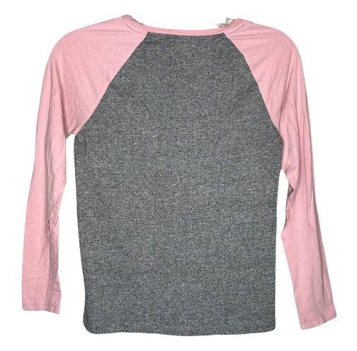 Roots  Shirt Womens Small Gray Pink Raglan Baseball Tee Sporty Casual Versatile