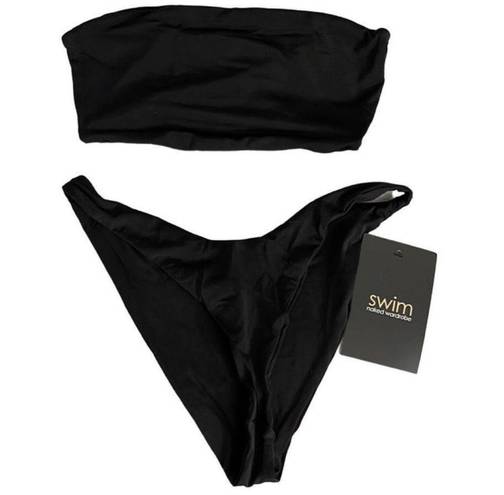 Naked Wardrobe NEW  Women's Size Small Black Two Piece Bandeau Bikini Set