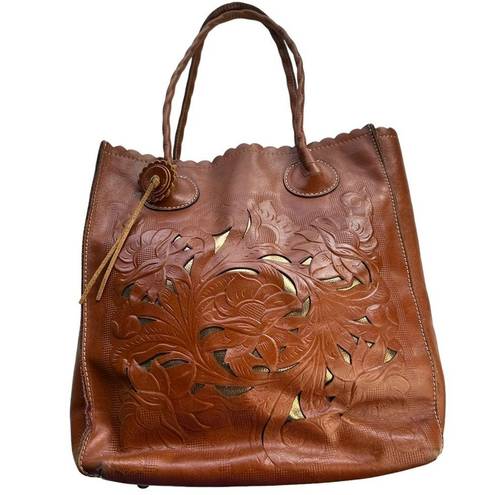 Patricia Nash  Women's Brown Leather Cutout Tooled Cavo Tote with Dust Bag