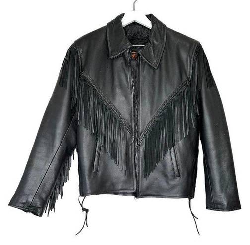 Antelope  Creek Leather Motorcycle Fringed Riding Black Jacket Size Medium