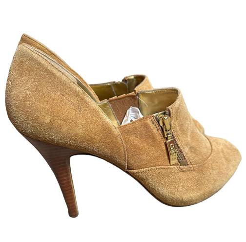 Guess Davynn Camel Ankle Booties  Leather/Suede Peep Toe Heel  size 8.5M