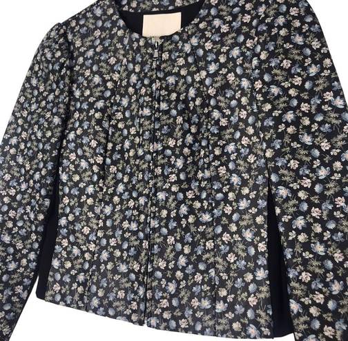 Rebecca Taylor  ZELMA ZIP-FRONT FLORAL PRINT LAMB LEATHER JACKET WOMENS 2 $1,295