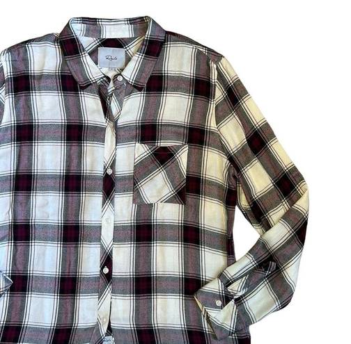 Rails  Women’s Sz L Plum Navy White Plaid Hunter Long Sleeve Button Down Shirt