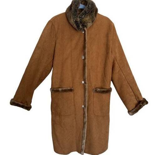 Oleg Cassini  Coat Womens 14 Long Winter Coat Suede Faux Fur Arcticwear