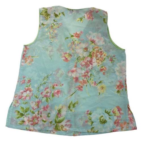 Oscar de la Renta  Tank Top Womens Small Blue Floral Pink Label Button Vintage