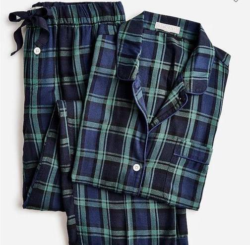 J.Crew  Flannel Long-Sleeve Pajama Set in Black Watch Tartan Size XS