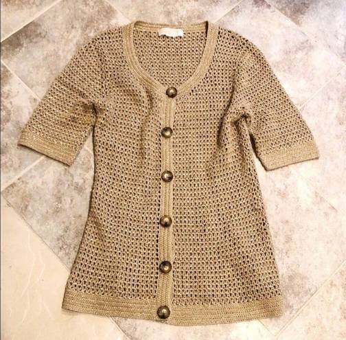 Michael Kors  all seasons gold open knit button down ca…