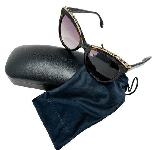 Alexander McQueen  AM0181S Cat Eye Jeweled Sunglasses Havana Tortoise w/ case