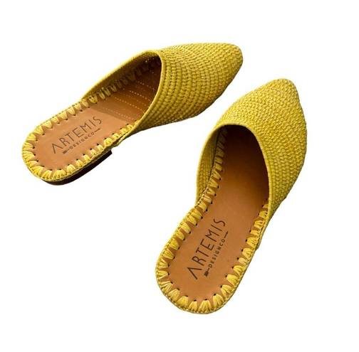 Krass&co Artemis Design . Raffia Babouche Yellow Flats Mules Slides Size 7