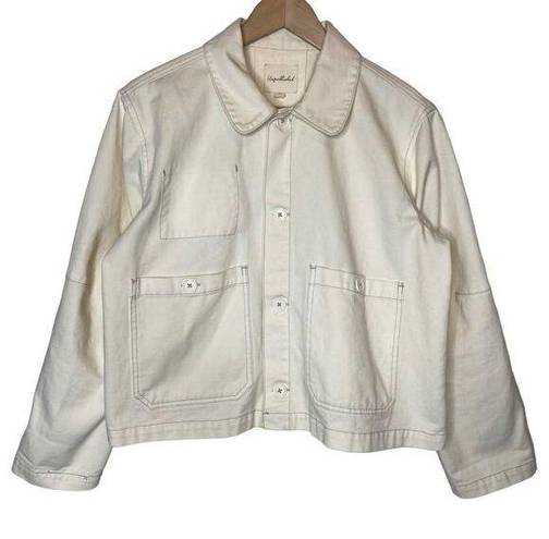 Unpublished  Boxy Denim Jacket Oversized Cream Slight Crop Off White, size Small