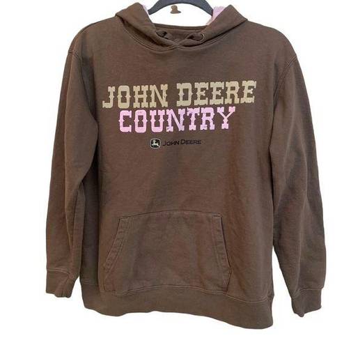 John Deere  Country Hoodie Spellout Kangaroo Pocket Sz M Brown Pink