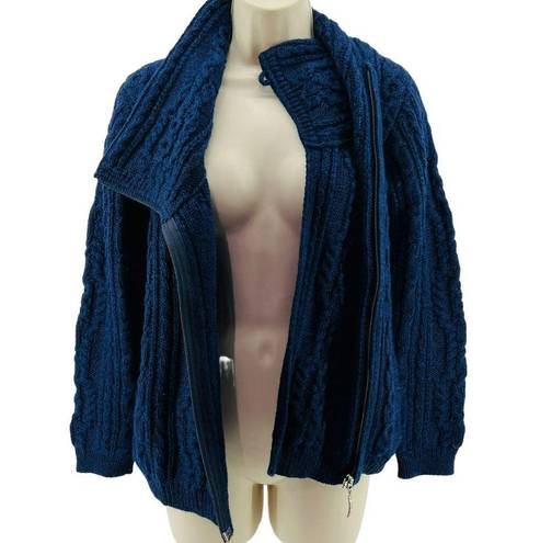 Krass&co Original Aran  Royal Blue Cable Knit Side Zip Cardigan Womens Xsmall