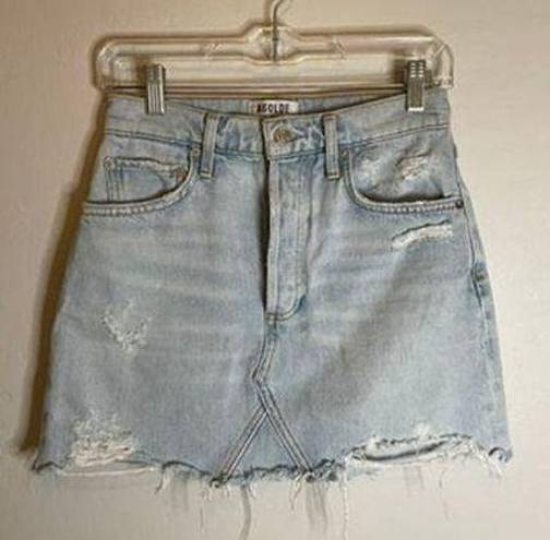 AGOLDE Light Wash Quinn High Rise Denim Mini Skirt Button Fly 100% Cotton Sz 25